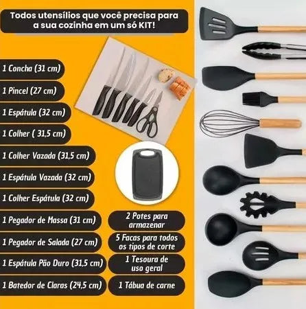 Kit Completo Jogo Utensílios de Cozinha Moderno 19 Peças