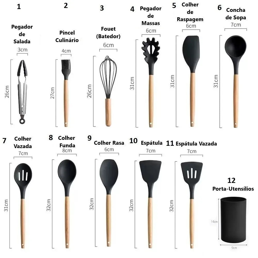 Kit de cozinha C/12 peças de silicone em alta qualidade