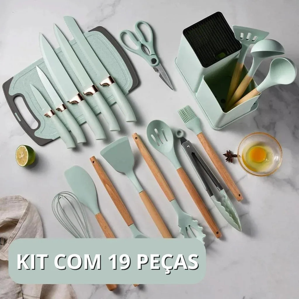 Kit Completo Jogo Utensílios de Cozinha Moderno 19 Peças