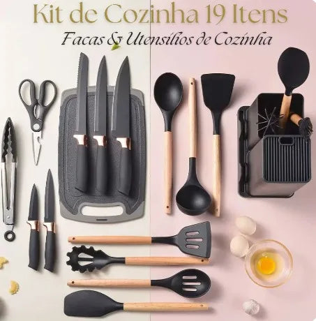 Kit Completo Jogo Utensílios de Cozinha Moderno 19 Peças